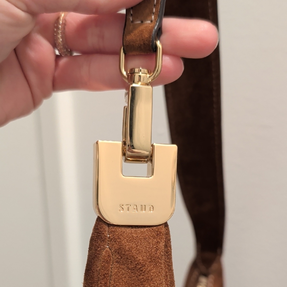 STAUD Brown Suede Strap with Gold Hardware